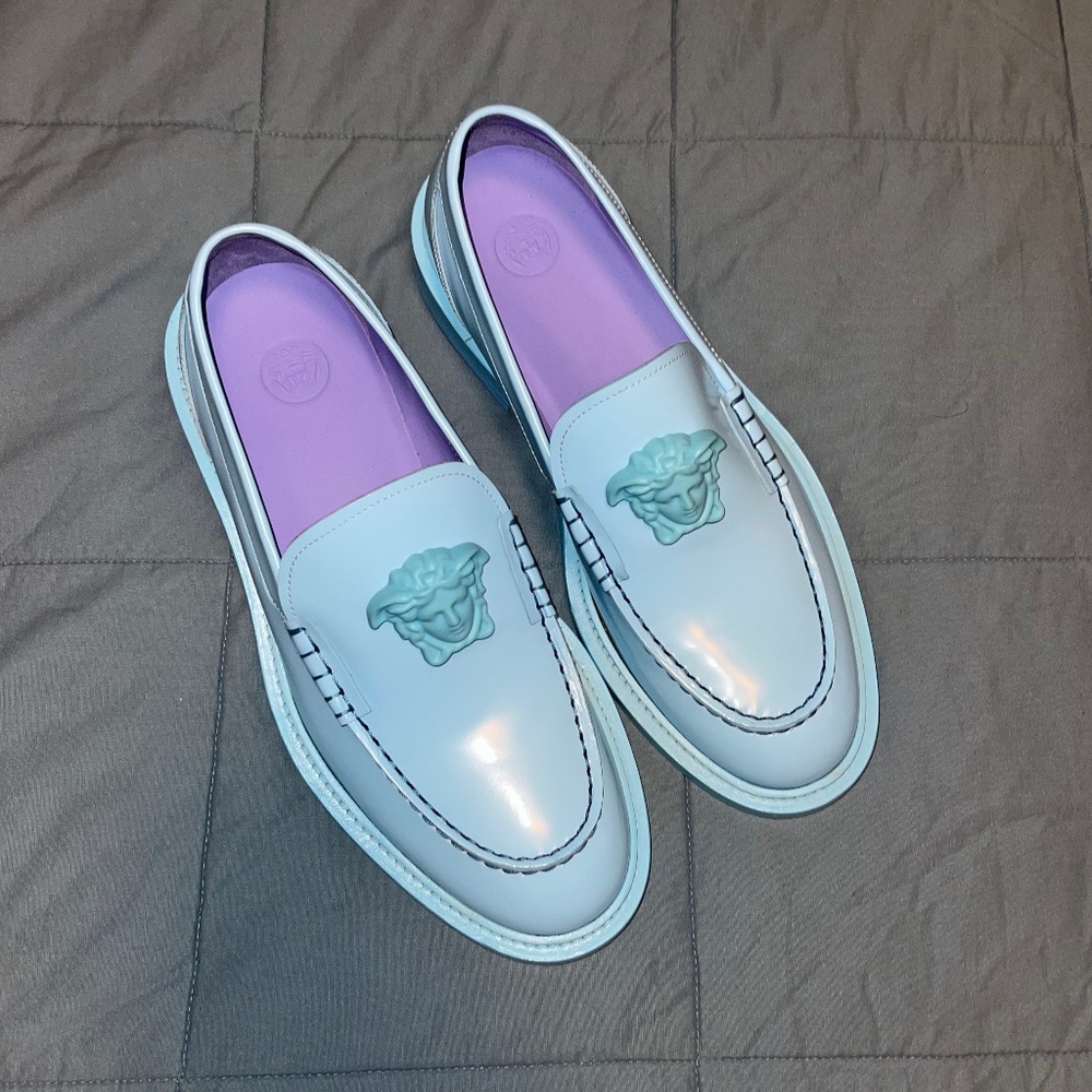 VERSACE | Driving Shoes Loafers Plain Leather U Tips Logo
